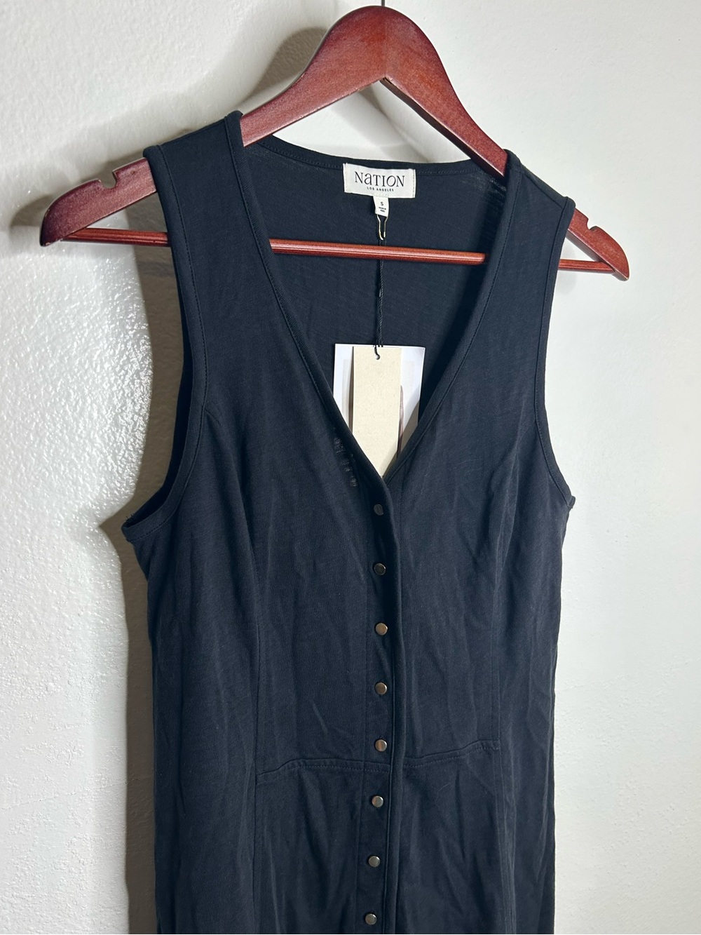 NWT Nation LA 100% Cotton Black Gold Button V - Neck Button Down Mini Dress - Picture 10 of 15